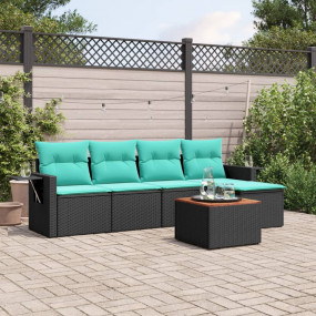 6 Piece Patio Sofa Set with Cushions Black Poly Rattan