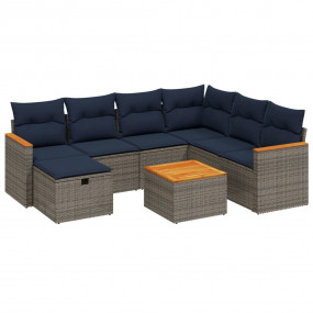 8 Piece Patio Sofa Set with Cushions Gray Poly Rattan