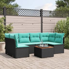 7 Piece Patio Sofa Set with Cushions Black Poly Rattan