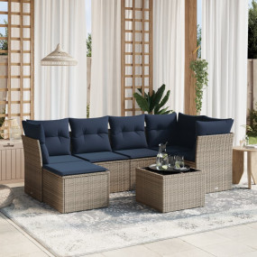 7 Piece Patio Sofa Set with Cushions Gray Poly Rattan