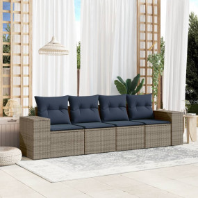 4 Piece Patio Sofa Set with Cushions Gray Poly Rattan