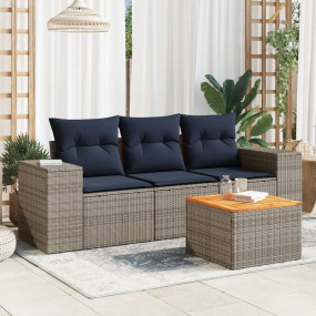 4 Piece Patio Sofa Set with Cushions Gray Poly Rattan