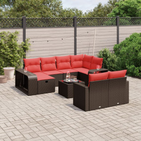 11 Piece Patio Sofa Set with Cushions Brown Poly Rattan