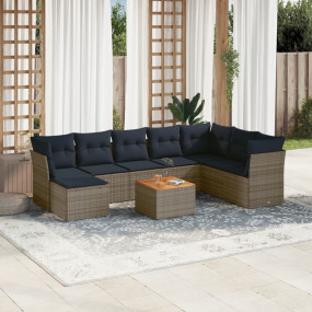 9 Piece Patio Sofa Set with Cushions Gray Poly Rattan