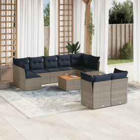 10 Piece Patio Sofa Set with Cushions Gray Poly Rattan