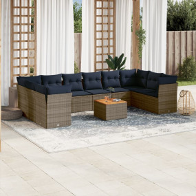 11 Piece Patio Sofa Set with Cushions Gray Poly Rattan