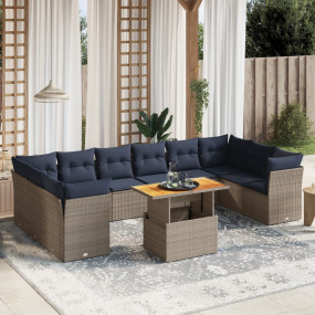 11 Piece Patio Sofa Set with Cushions Gray Poly Rattan