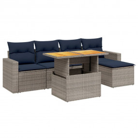 6 Piece Patio Sofa Set with Cushions Gray Poly Rattan
