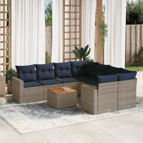 9 Piece Patio Sofa Set with Cushions Gray Poly Rattan