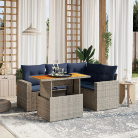 5 Piece Patio Sofa Set with Cushions Gray Poly Rattan