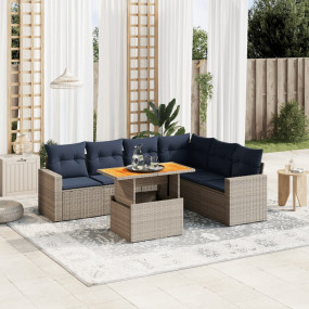 7 Piece Patio Sofa Set with Cushions Gray Poly Rattan