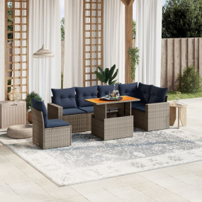 7 Piece Patio Sofa Set with Cushions Gray Poly Rattan