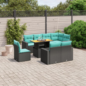 9 Piece Patio Sofa Set with Cushions Black Poly Rattan