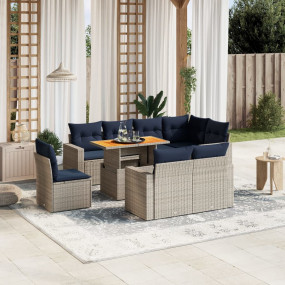 9 Piece Patio Sofa Set with Cushions Gray Poly Rattan