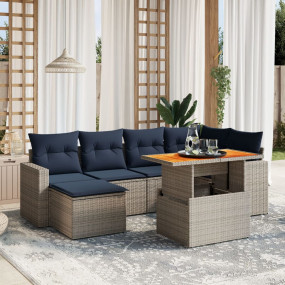 7 Piece Patio Sofa Set with Cushions Gray Poly Rattan