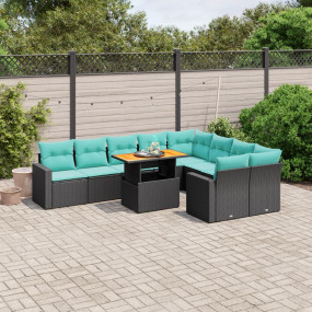 10 Piece Patio Sofa Set with Cushions Black Poly Rattan