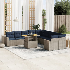 11 Piece Patio Sofa Set with Cushions Gray Poly Rattan