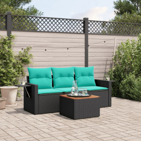 4 Piece Patio Sofa Set with Cushions Black Poly Rattan