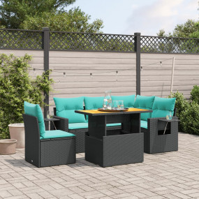 6 Piece Patio Sofa Set with Cushions Black Poly Rattan
