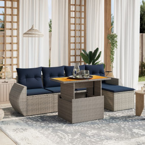 6 Piece Patio Sofa Set with Cushions Gray Poly Rattan