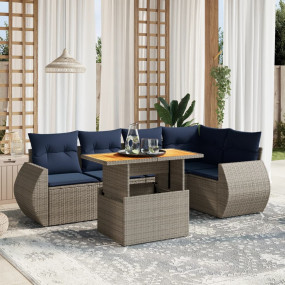 6 Piece Patio Sofa Set with Cushions Gray Poly Rattan