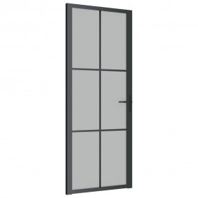 Interior Door 32.7"x79.3" Black Matt Glass and Aluminum
