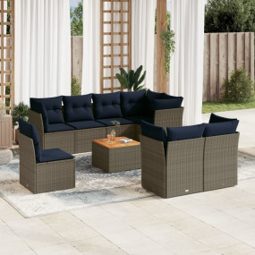 9 Piece Patio Sofa Set with Cushions Gray Poly Rattan