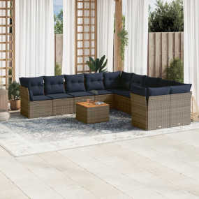 11 Piece Patio Sofa Set with Cushions Gray Poly Rattan