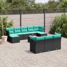 11 Piece Patio Sofa Set with Cushions Black Poly Rattan