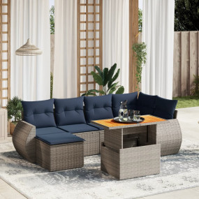 7 Piece Patio Sofa Set with Cushions Gray Poly Rattan