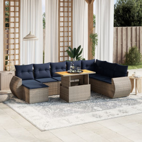 9 Piece Patio Sofa Set with Cushions Gray Poly Rattan