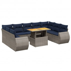 10 Piece Patio Sofa Set with Cushions Gray Poly Rattan