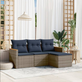 4 Piece Patio Sofa Set with Cushions Gray Poly Rattan
