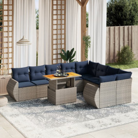 10 Piece Patio Sofa Set with Cushions Gray Poly Rattan