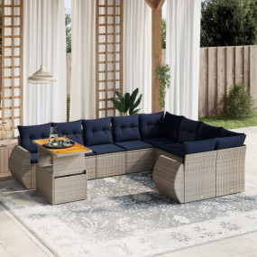 10 Piece Patio Sofa Set with Cushions Gray Poly Rattan