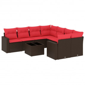 9 Piece Patio Sofa Set with Cushions Brown Poly Rattan