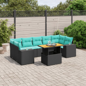 8 Piece Patio Sofa Set with Cushions Black Poly Rattan
