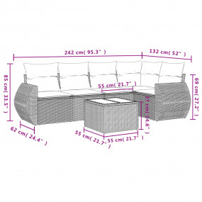 6 Piece Patio Sofa Set with Cushions Brown Poly Rattan