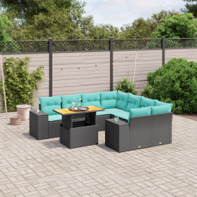 9 Piece Patio Sofa Set with Cushions Black Poly Rattan