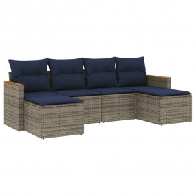 6 Piece Patio Sofa Set with Cushions Gray Poly Rattan