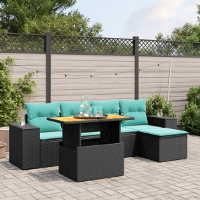 6 Piece Patio Sofa Set with Cushions Black Poly Rattan