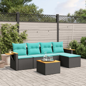 6 Piece Patio Sofa Set with Cushions Black Poly Rattan