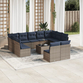 12 Piece Patio Sofa Set with Cushions Gray Poly Rattan