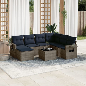 8 Piece Patio Sofa Set with Cushions Gray Poly Rattan