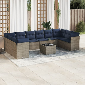 11 Piece Patio Sofa Set with Cushions Gray Poly Rattan
