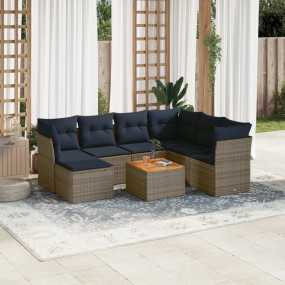 8 Piece Patio Sofa Set with Cushions Gray Poly Rattan