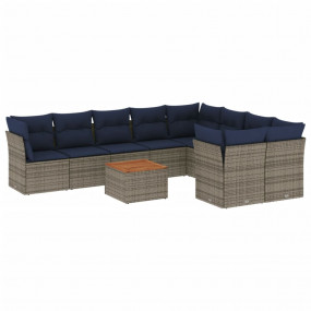 10 Piece Patio Sofa Set with Cushions Gray Poly Rattan