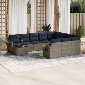 11 Piece Patio Sofa Set with Cushions Gray Poly Rattan