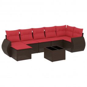 8 Piece Patio Sofa Set with Cushions Brown Poly Rattan