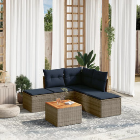 6 Piece Patio Sofa Set with Cushions Gray Poly Rattan